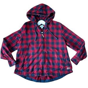 L.L. Bean Red and Black Plaid Hooded Sweater